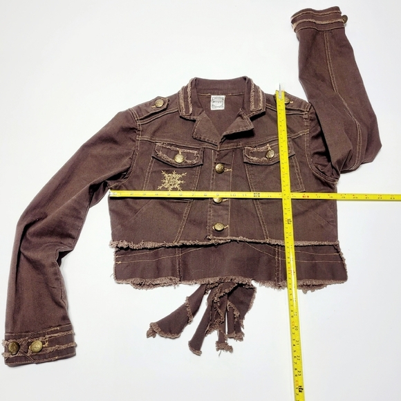 Banana Dark Brown Denim Crop Raw Edge Military Jacket Women's (S**) Made in USA - Picture 13 of 14